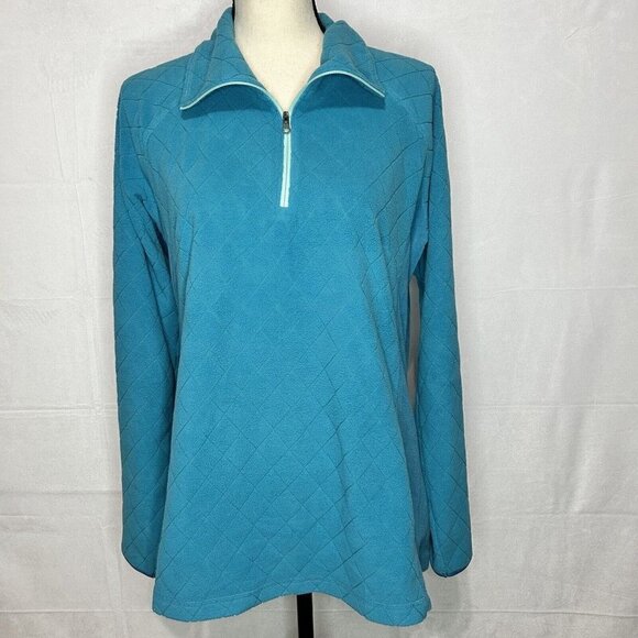 Columbia Women’s Size L Fleece 1/4 Zip Pullover Teal Quilted Lightweight - Picture 1 of 8